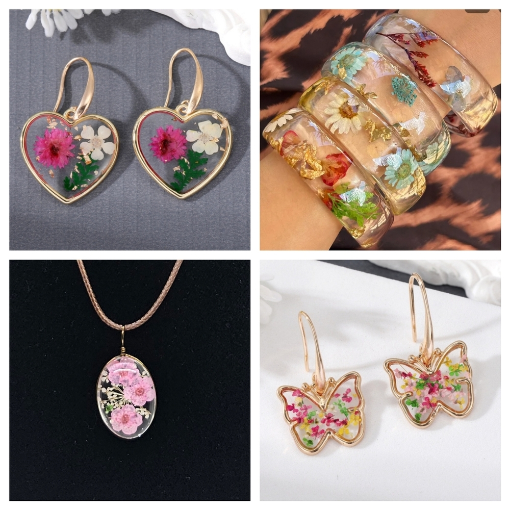 Butterfly Dried Flower Pendant Earrings - Picture 12 of 14